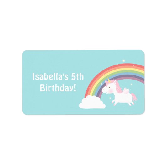 Cute Unicorn Rainbow Girls Birthday Party Etiket (Voorkant)