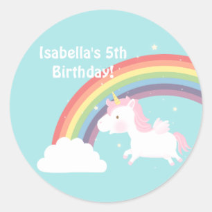 Cute Unicorn Rainbow Girls Birthday Party Ronde Sticker