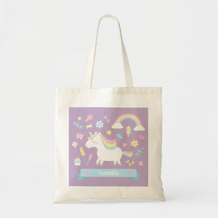 Cute Unicorn Rainbow Girls Paarse Canvas tas