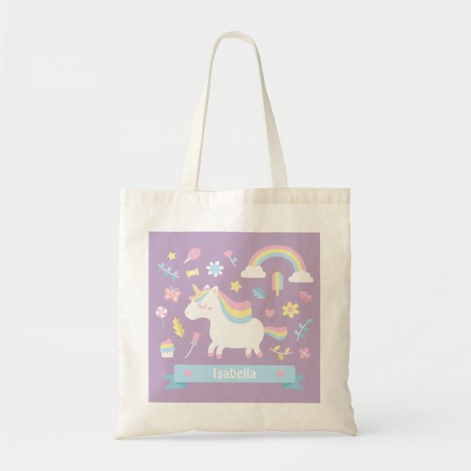 Cute Unicorn Rainbow Girls Paarse Canvas tas (Voorkant)
