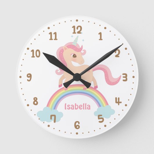 Cute Unicorn Rainbow Girls Room Decor Wall Clock Ronde Klok (Voorkant)