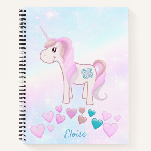Cute Unicorn Rainbow Girly Pink Notitieboek (Voorkant)