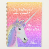 Cute Unicorn Rainbow Glitter Girls, gepersonalisee Planner (Voorkant)