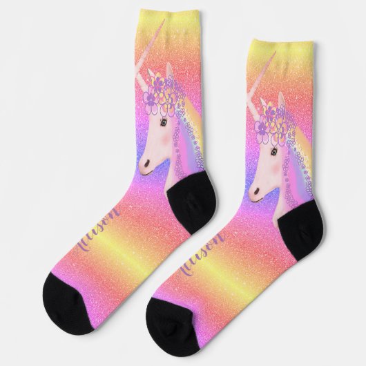 Cute Unicorn Rainbow Glitter Personalized Sokken (Links)