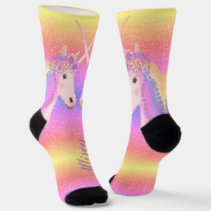 Cute Unicorn Rainbow Glitter Personalized Sokken