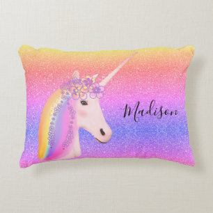 Cute Unicorn Rainbow Glitter Sparkle Persoonlijk Accent Kussen