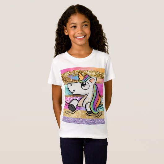 Cute unicorn rainbow glitter sparter meisjes t-shirt (Voorkant volledig)