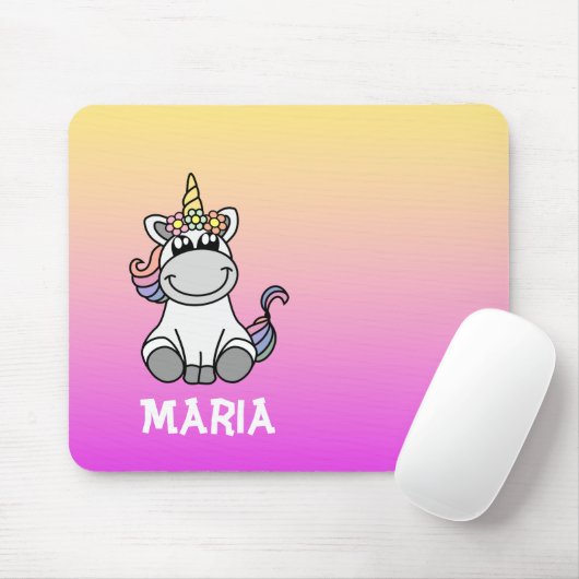 Cute Unicorn Rainbow Gradient Personeelsbenaming Muismat (Met muis)
