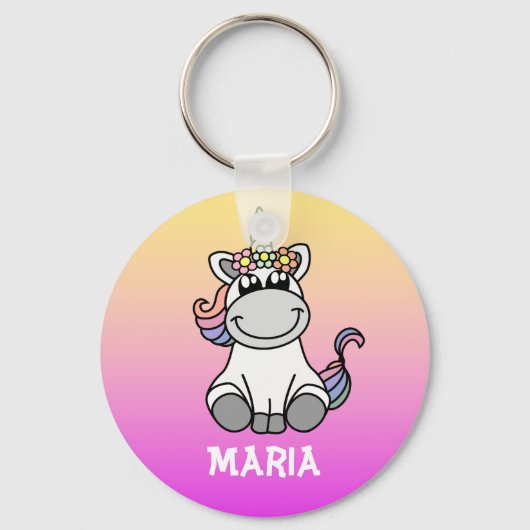 Cute Unicorn Rainbow Gradient Personeelsbenaming Sleutelhanger (Voorkant)
