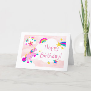 Cute Unicorn Rainbow Heart Design Custom Birthday Notitiekaartje