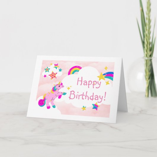 Cute Unicorn Rainbow Heart Design Custom Birthday Notitiekaartje (Voorkant)