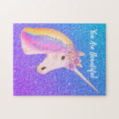 Cute Unicorn Rainbow Paars Blue Ombre Glitter Legpuzzel (Horizontaal)