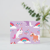 Cute Unicorn Rainbow Paars Briefkaart (Staand voorkant)