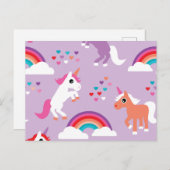 Cute Unicorn Rainbow Paars Briefkaart (Voorkant / Achterkant)
