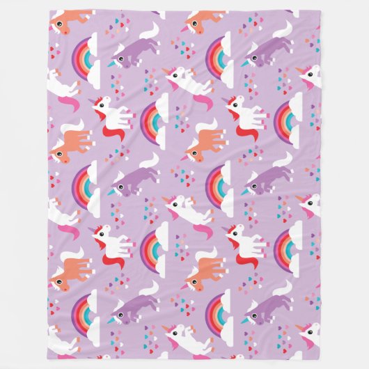 Cute Unicorn Rainbow Paars Fleece Deken (Voorkant)
