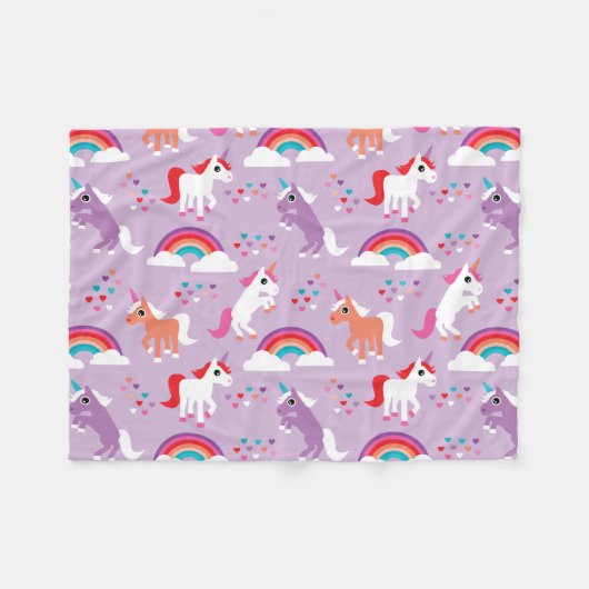 Cute Unicorn Rainbow Paars Fleece Deken (Voorkant (Horizontaal))