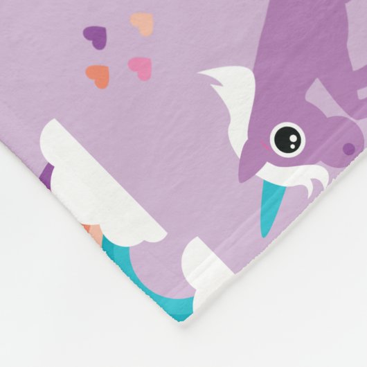 Cute Unicorn Rainbow Paars Fleece Deken (Hoek)