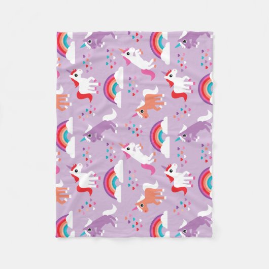 Cute Unicorn Rainbow Paars Fleece Deken (Voorkant)