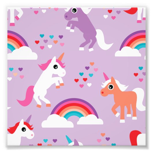 Cute Unicorn Rainbow Paars Foto Afdruk (Voorkant)