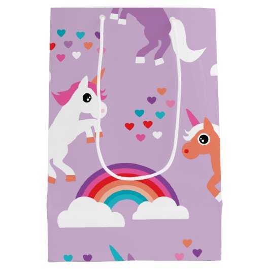 Cute Unicorn Rainbow Paars Medium Cadeauzakje (Achterkant)