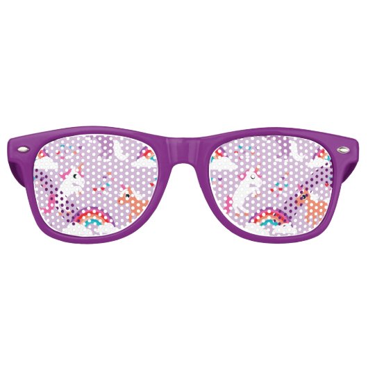 Cute Unicorn Rainbow Paars Retro Zonnebril (Voorkant)