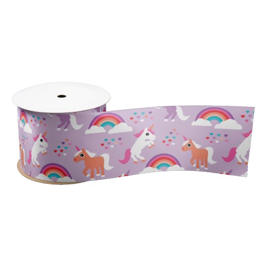 Cute Unicorn Rainbow Paars Satijnen Lint (Spoel)
