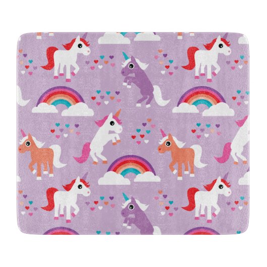 Cute Unicorn Rainbow Paars Snijplank (Voorkant)