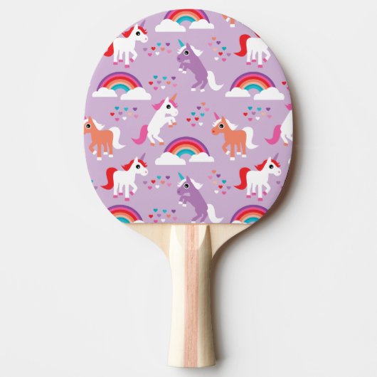 Cute Unicorn Rainbow Paars Tafeltennisbatje (Voorkant)