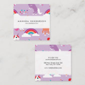Cute Unicorn Rainbow Paars Vierkante Visitekaartje (Voorkant / Achterkant)