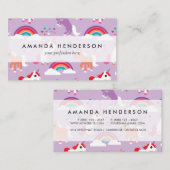 Cute Unicorn Rainbow Paars Visitekaartje (Voorkant / Achterkant)