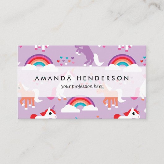 Cute Unicorn Rainbow Paars Visitekaartje (Voorkant)