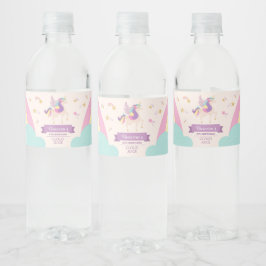 Cute Unicorn Rainbow Pastel Birthday Waterfles Etiket