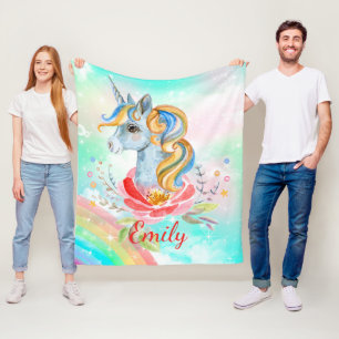 Cute Unicorn Rainbow Personalized Fleece Blanket