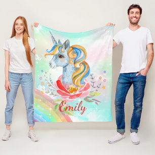 Cute Unicorn Rainbow Personalized Fleece Blanket