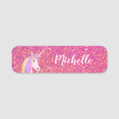 Cute Unicorn Rainbow Pink Glitter Gepersonaliseerd Naamplaatje (Voorkant)