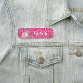 Cute Unicorn Rainbow Pink Glitter Gepersonaliseerd Naamplaatje