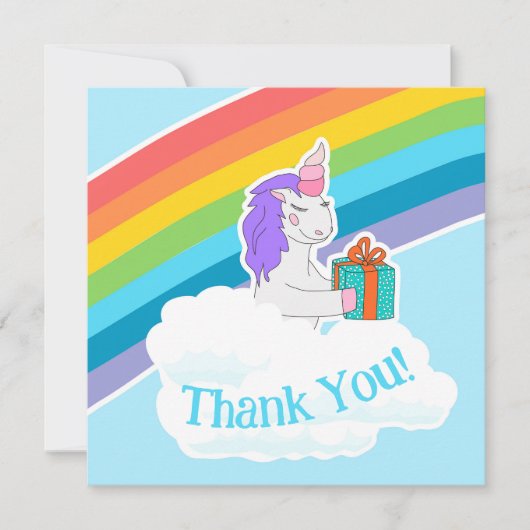 Cute Unicorn Rainbow Square Thank You Card Bedankkaart (Voorkant)