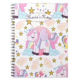 Cute Unicorn Rainbow Stars Aangepaste naam Notitieboek