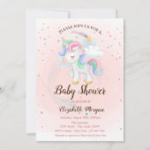 Cute Unicorn, Rainbow, Stars Baby shower Invitatio Kaart (Voorkant)