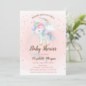 Cute Unicorn, Rainbow, Stars Baby shower Invitatio Kaart (Staand voorkant)