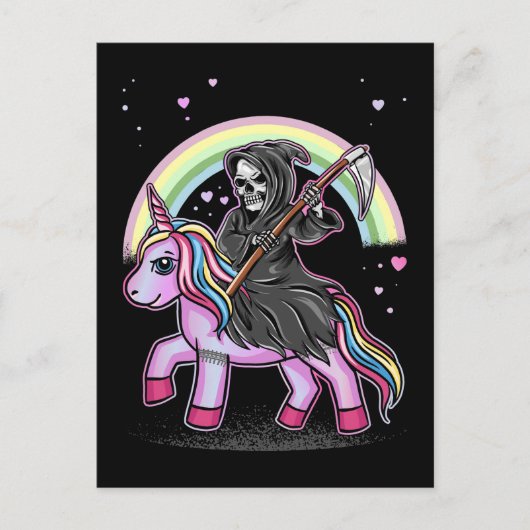 Cute Unicorn Reaper Rainbow Pastel Gothic Kawaii Briefkaart (Voorkant)