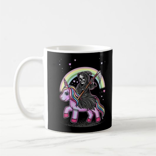 Cute Unicorn Reaper Rainbow Pastel Gothic Kawaii Koffiemok (Links)