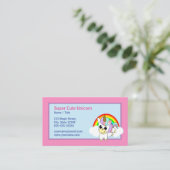Cute Unicorn. Regenboog en roze achtergrond Visitekaartje (Staand voorkant)