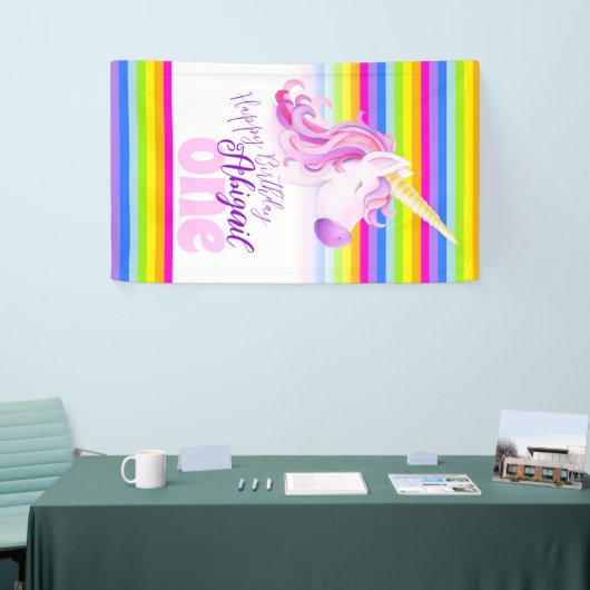 Cute unicorn regenboogbanner 1e verjaardag spandoek (Beurs)