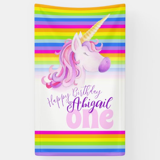 Cute unicorn regenboogbanner 1e verjaardag spandoek (Verticaal)