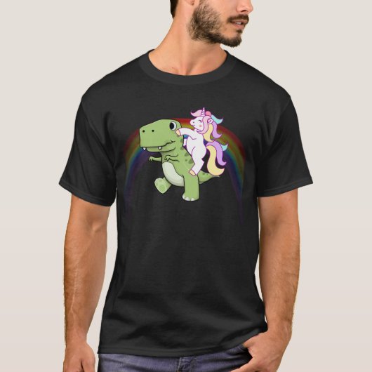 Cute Unicorn Riding Baby T Rex Rainbow T-shirt (Voorkant)