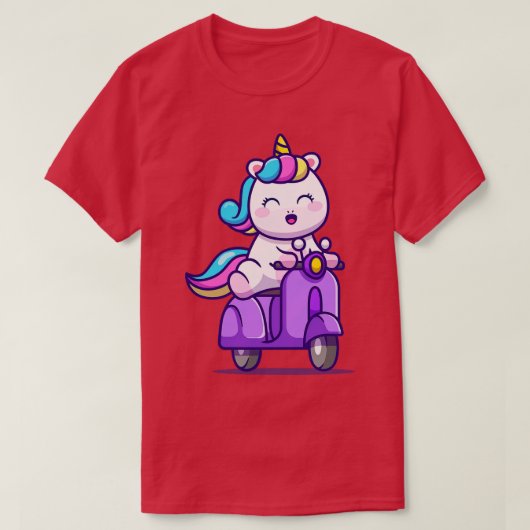 Cute Unicorn Riding Scooter T-shirt (Design voorkant)