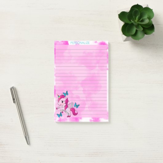 Cute Unicorn Roze Clouds Lined Pink Post it Notes (Kantoor)