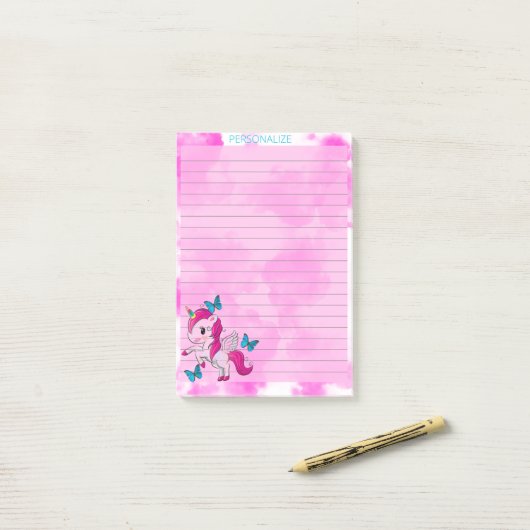 Cute Unicorn Roze Clouds Lined Pink Post it Notes (Op bureau)