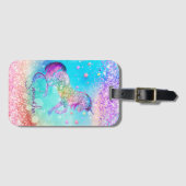Cute unicorn roze Glitter rainbow aqua monogram Bagagelabel (Voorkant (horizontaal))